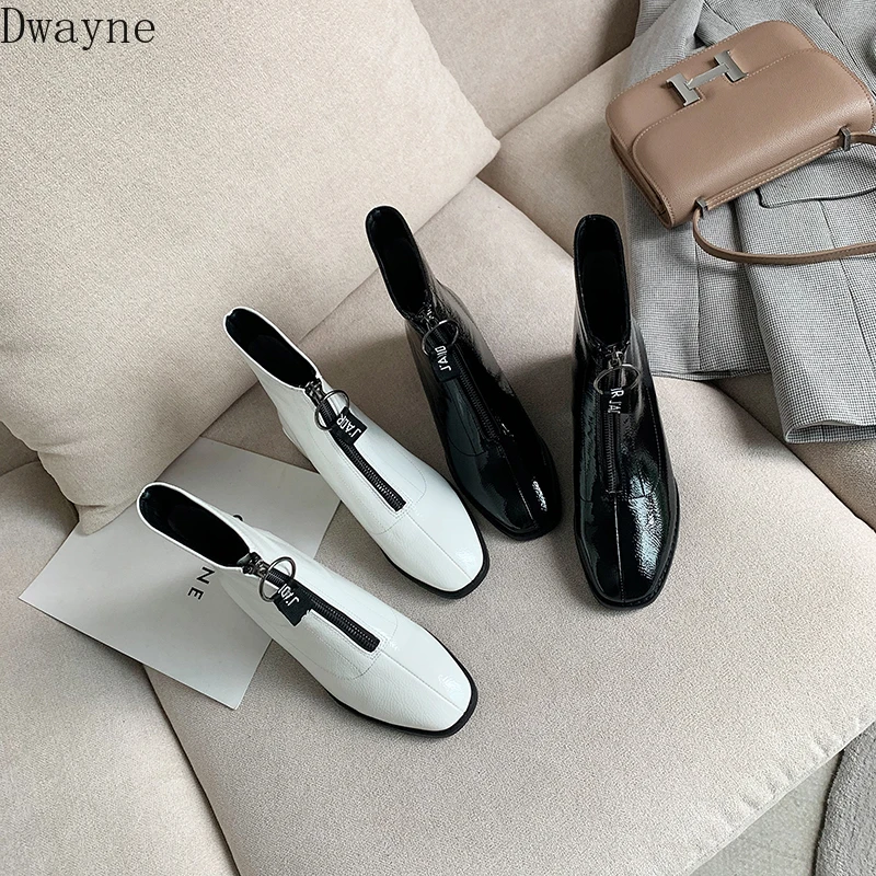 Модные обтягивающие ботинки Женские Ботинки Martin с молнией спереди и квадратным