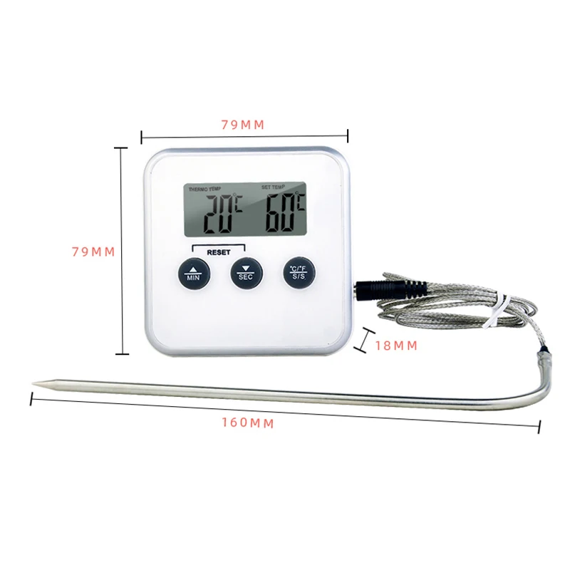 

BBQ Thermometer Kitchen Household Food Thermometer Barbecue Thermometer BBQ Countdown Stainless Steel Probe Thermometer Durable
