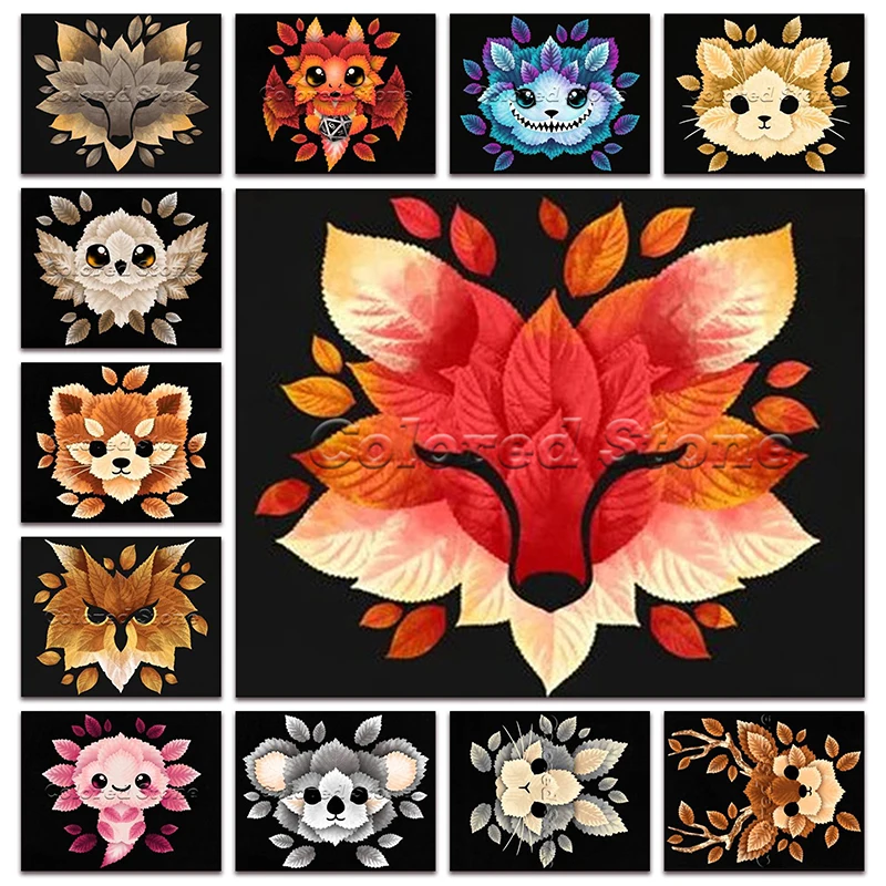 

New Diamond painting Animals Leaves fox wolf cat owl koala rabbit deer 5D DIY Full Square embroidery Cross stitch 3D mosaic 664