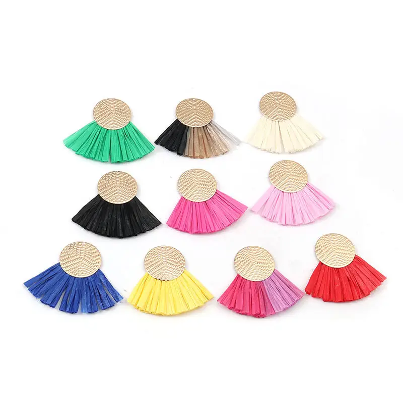 3 шт. Подвески с кисточками из железного сплава и рафии в форме вентилятора