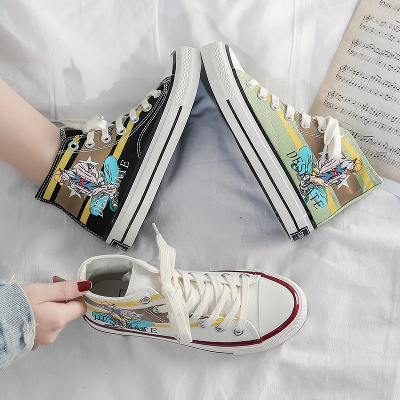 Женские холщовые кроссовки высокие кеды с мультяшным принтом на платформе