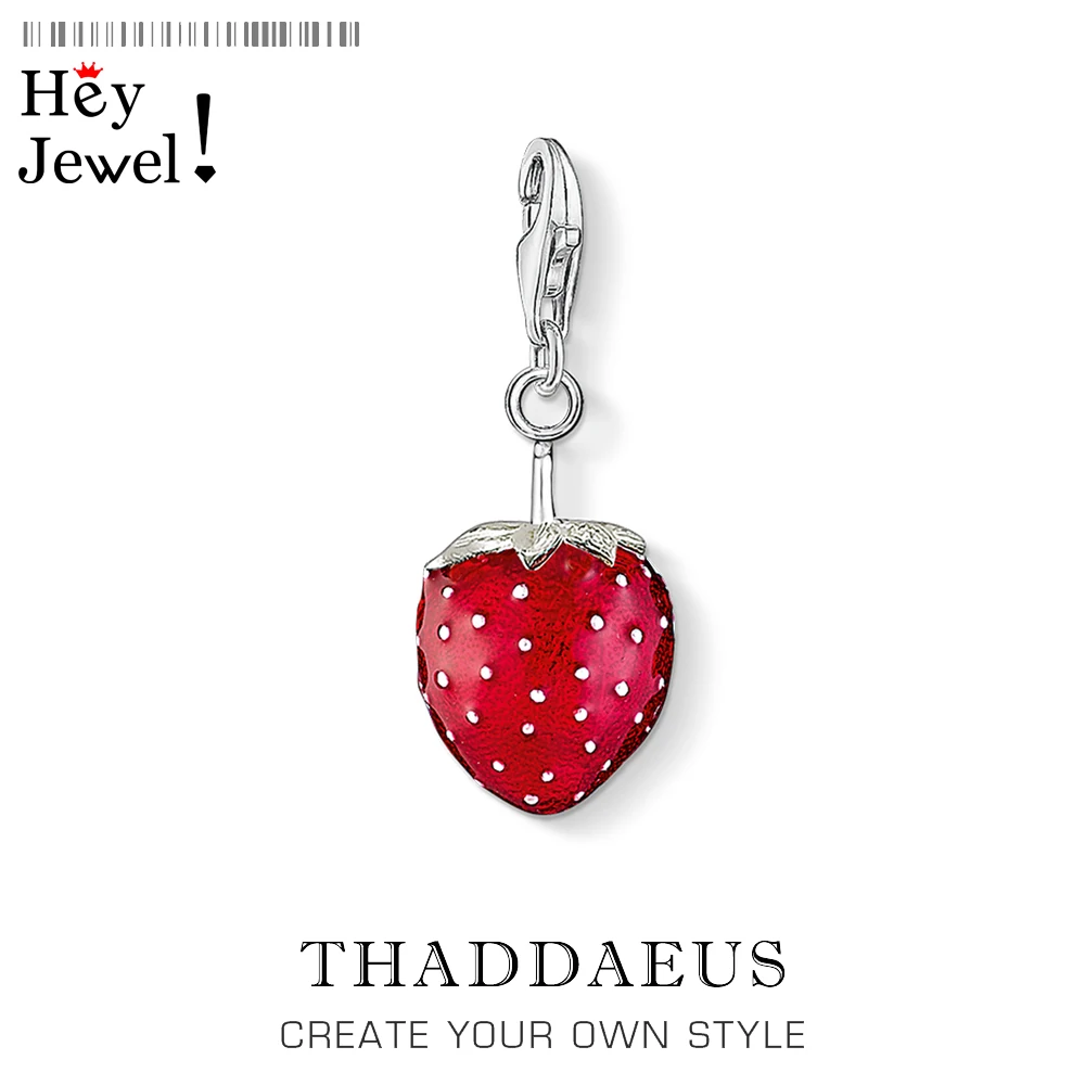 Женский браслет с подвеской в виде клубники из серебра 925 пробы вечерние