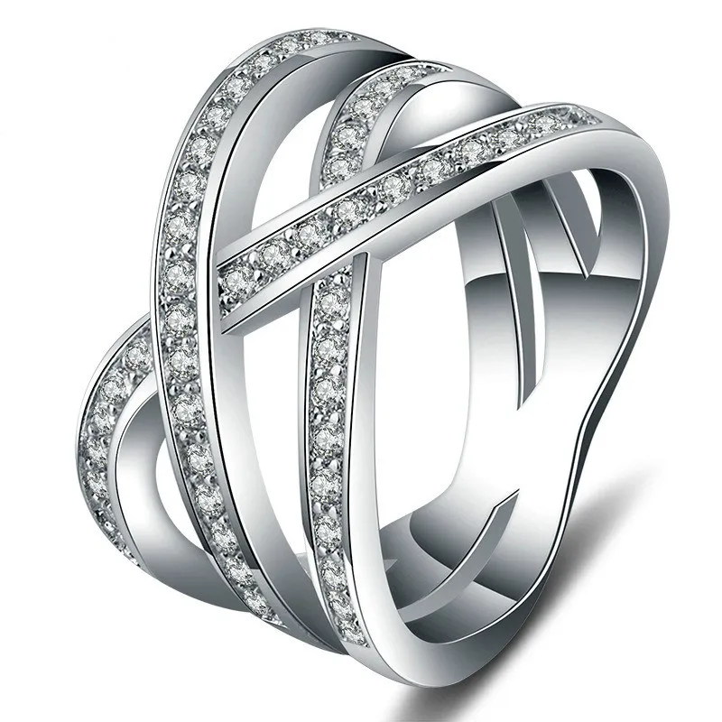 Кольцо в форме буквы X для женщин регулируемое микро проложенное циркониевое