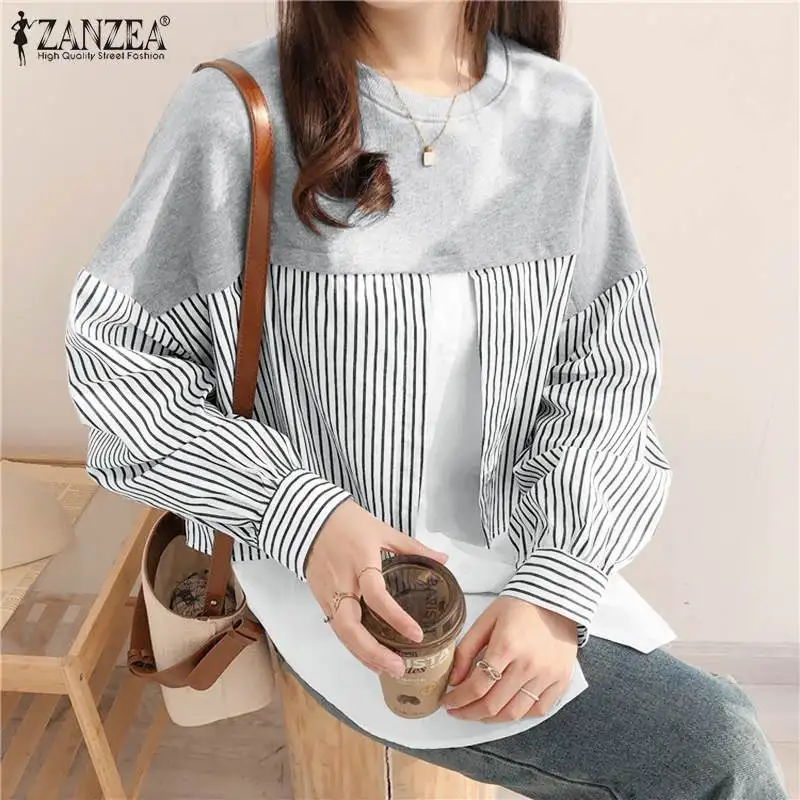 

Stripe Printed O Neck Thin Chemise ZANZEA Autumn Woman Full Sleeve Blouse Bohemian Fashion Casual Vintage Baggy Holiday Tops