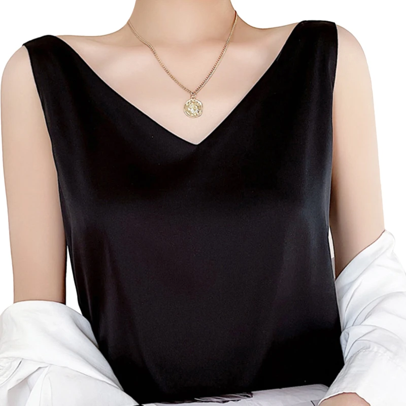 Летняя блестящая атласная шелковая фотомайка женская модная футболка без