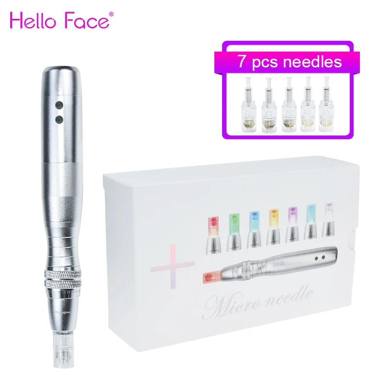 Rechargeable Derma Pen With 7pcs Needles Microneeding Pen With 7 Color LED Light Dr Pen Use For Remove Acne Reduce Stretch Marks