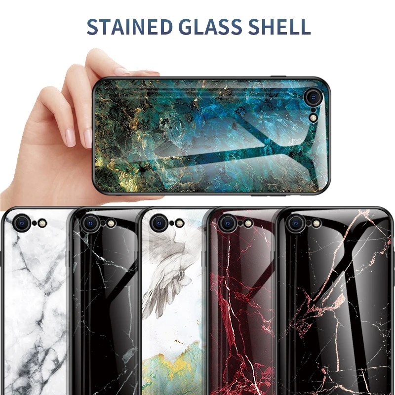 

Luxury Marble glass phone case for Apple iPhone SE 2020 cover coque for iPhone SE 2020 Anti-fall protective case cover fundas