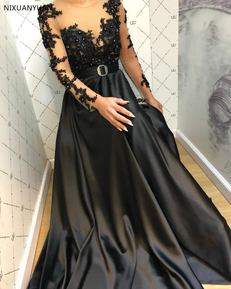 Вечернее торжественное платье 2021 Abendkleider Vestido Longo Festa Robe De Soiree черный длинный рукав