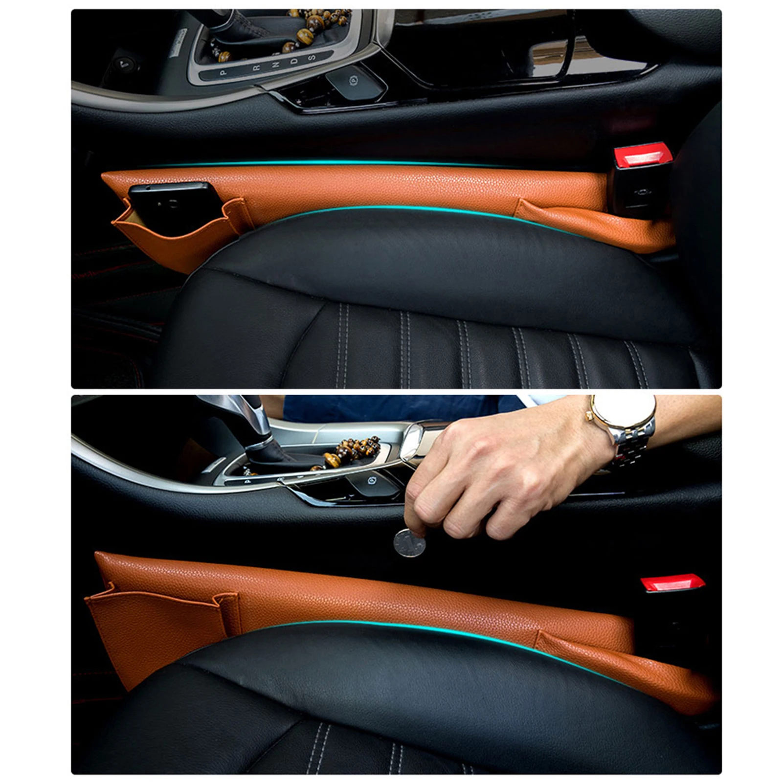 

Leakproof Strip Car Seat Gap Filler PU Leather Console Organizer With Side Pocket Automotive Interior Supplies Drop Shipping