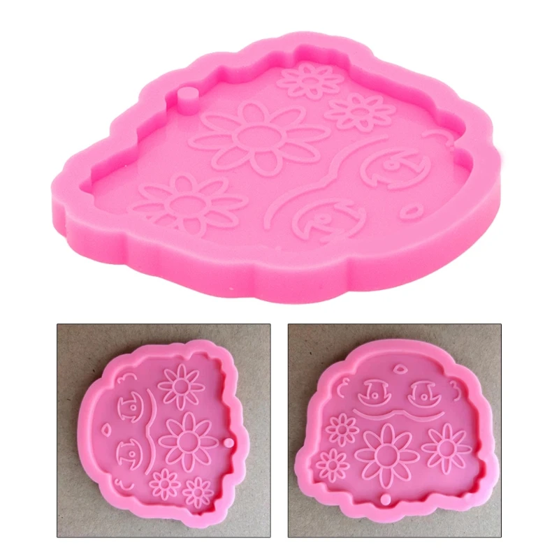 

Shiny Glossy Necklace Epoxy Resin Mold Sun Flower Face Keychain Silicone Mould B36D