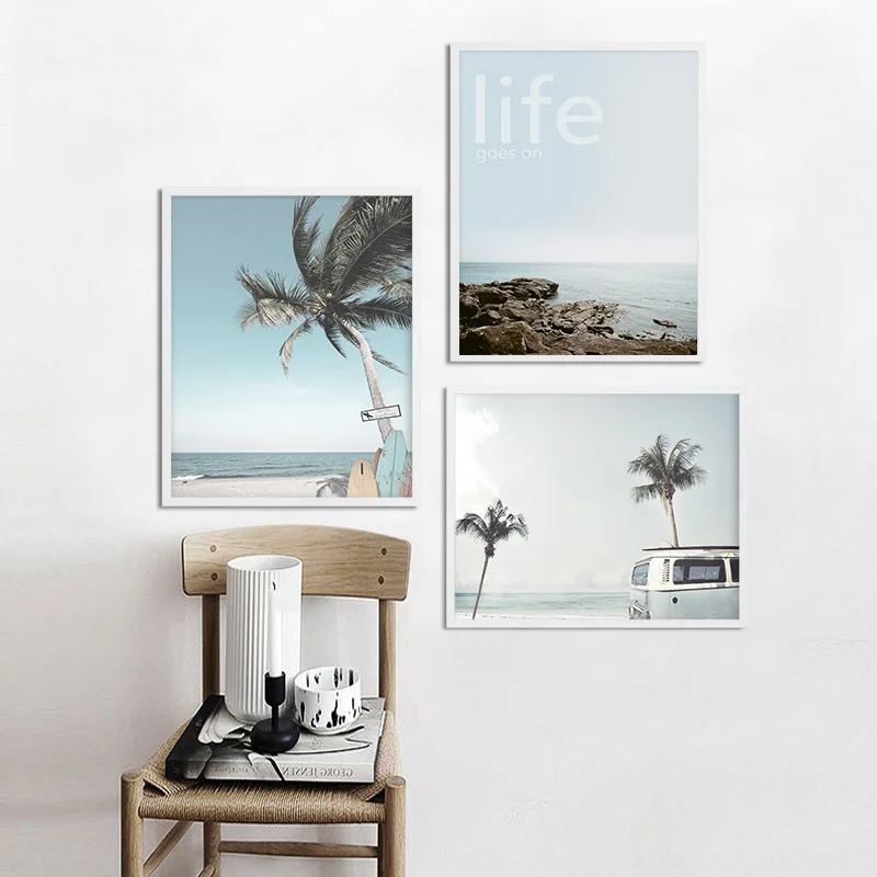 Постер для путешествий тропический пляж Гавайский автобус доска серфинга постер