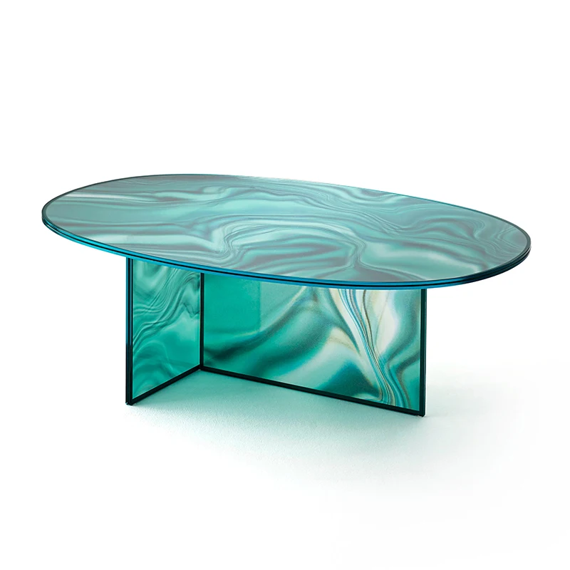 

GY Modern Fashion Designer Living Room Bedroom Dream Flowing Color Water Ripple Glass Tea Table Side Table