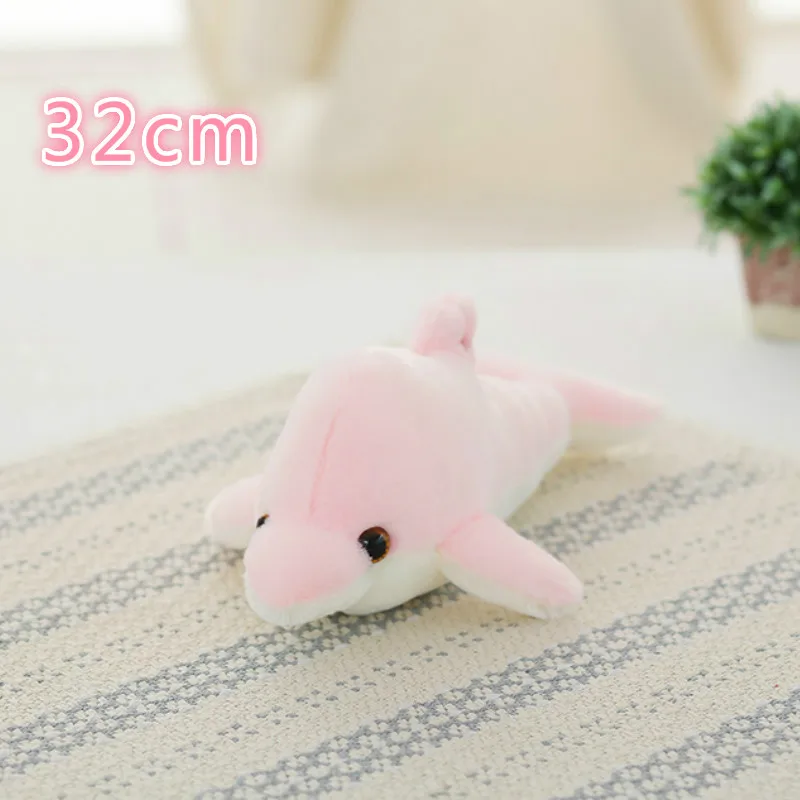32cm Pink Dolphins 34 см креативная игрушка светящаяся Подушка Мягкая Плюшевая светящаяся красочная подушка со звездами светодиодный светильник игрушки подарок для детей для девочек - Цвет: 32cm Pink Dolphins