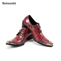 batzuzhi mens shoes 6 5cm high heels golden metal toe red leather dress for mens party wedding lace up punk zapatos hombre