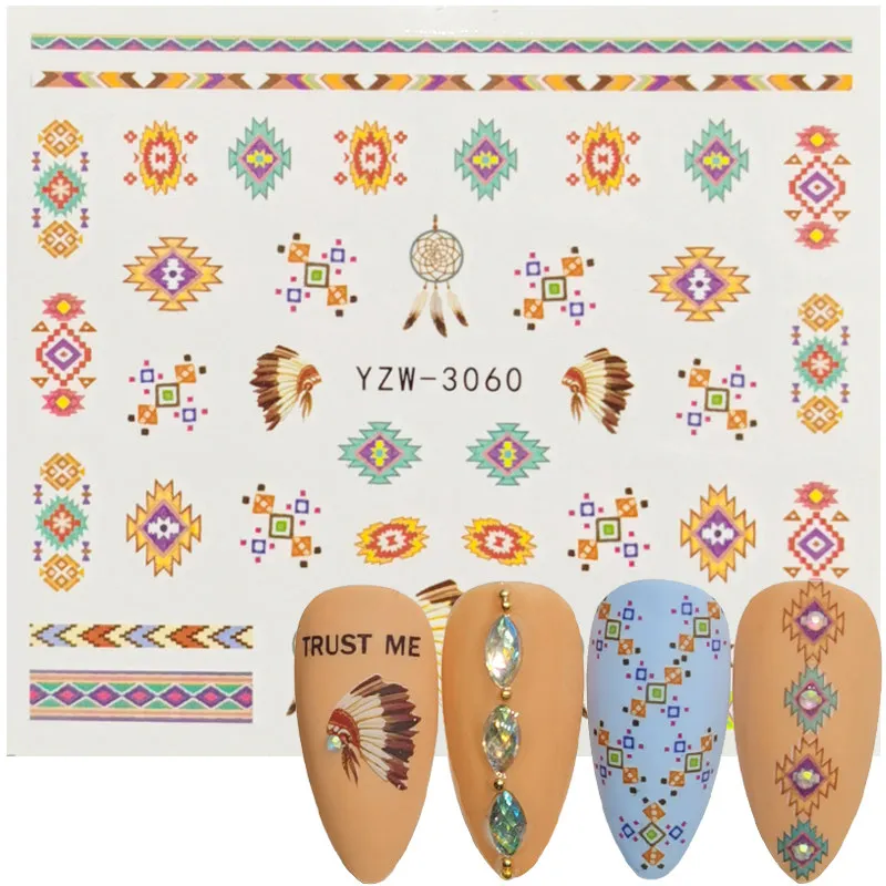 

2022 New Nail Art Sticker Indian Lace Motifs Feather Dreamcatcher DIY Water Transfer Sliders for Manicure Decorations Tool