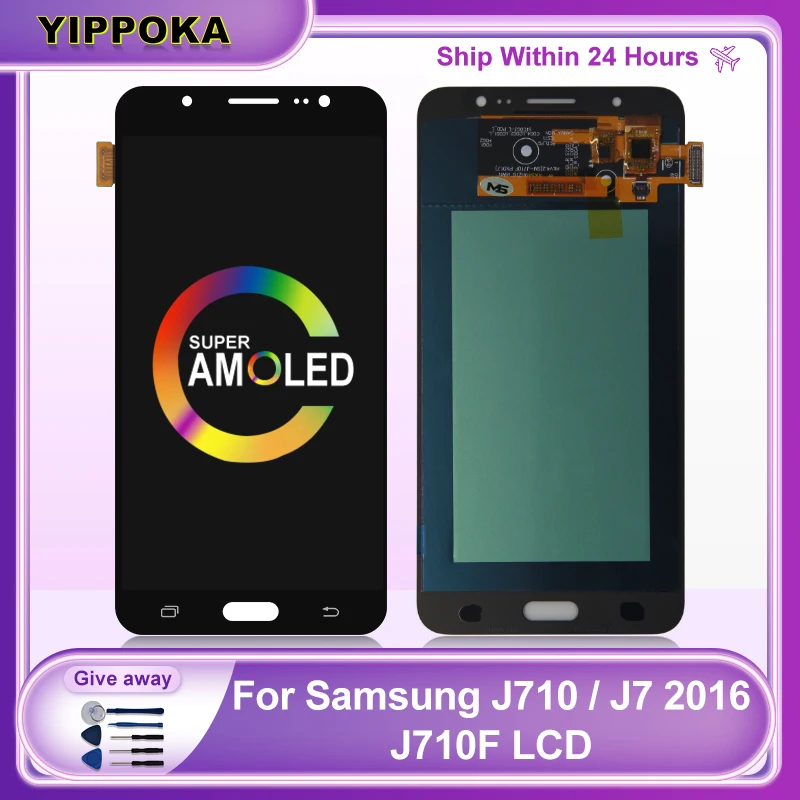 

ЖК-дисплей Super AMOLED для Samsung Galaxy J7 2016, дисплей J710, сенсорный экран, дигитайзер, дисплей J710FN, J710F, J710M, J710G, детали в сборе