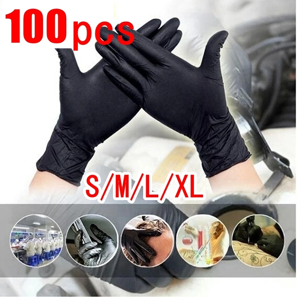 

Черные нитриловые перчатки, 100 шт., одноразовые латексные перчатки без порошка для кухни, лабораторий, перчатки для уборки дома