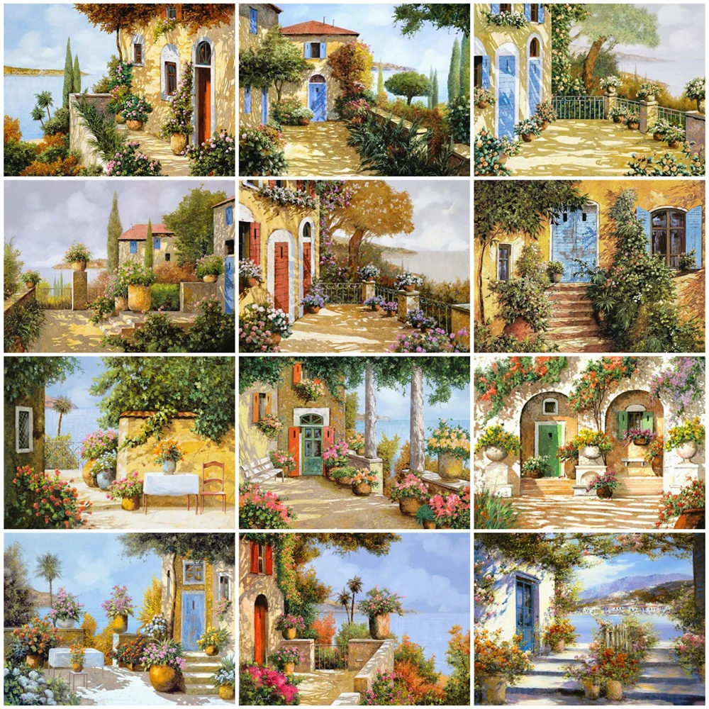 

HUACAN 5D DIY Picture By Numbers Garden Unique Gift Wall Art HandPainted Oil Painting By Number Landscape Decoration