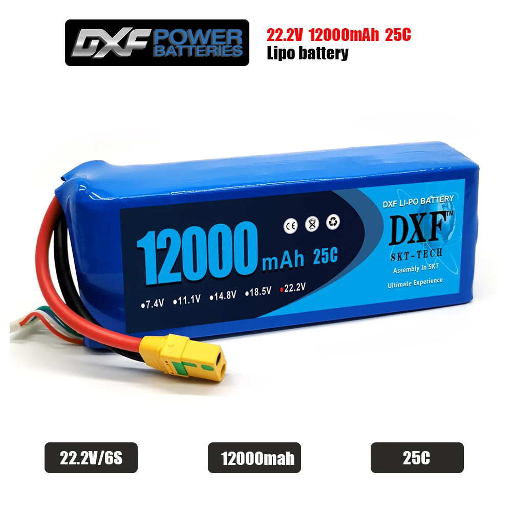 

2021 DXF Good Quality Lipo Battery 22.2V 6S 12000MAH 25C-60C RC AKKU Bateria for Airplane Helicopter Boat FPV Drone UAV