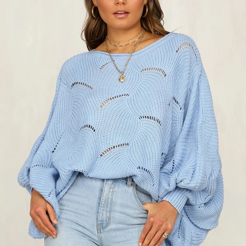 

Женский трикотажный свитер с рукавом летучая мышь, с круглым вырезом