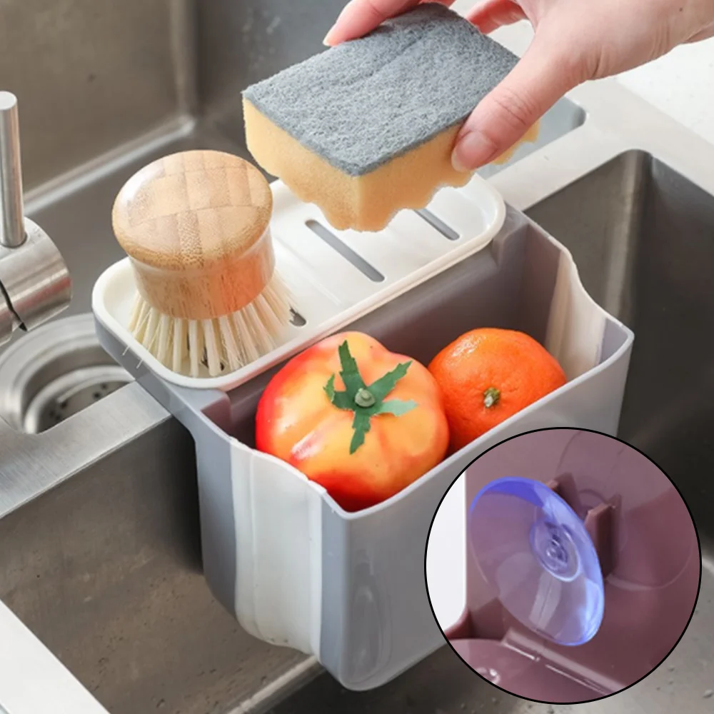 

Kitchen Sink Strainers Drain Rack Basket Foldable Telescopic Suction Cup Kitchen Hanging Trash Can Soap Sponge Holder Drainer
