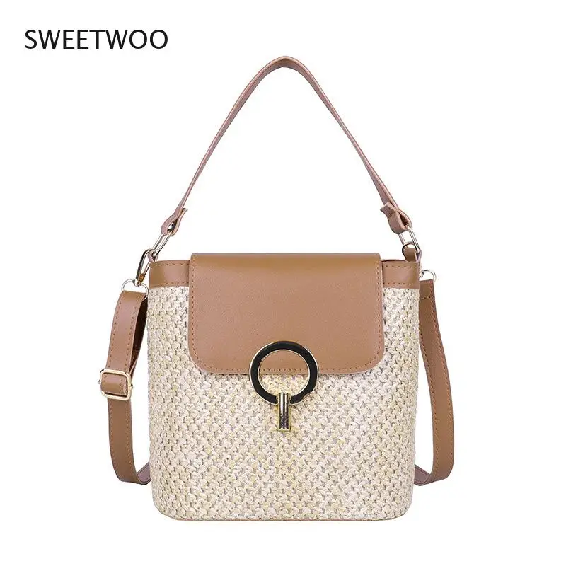 

Women Straw Vacation Travel Shoulder Crossbody Bag Mobile Phone Female Popular Messenger Bag Rattan Woven Handbag Satchel 2021