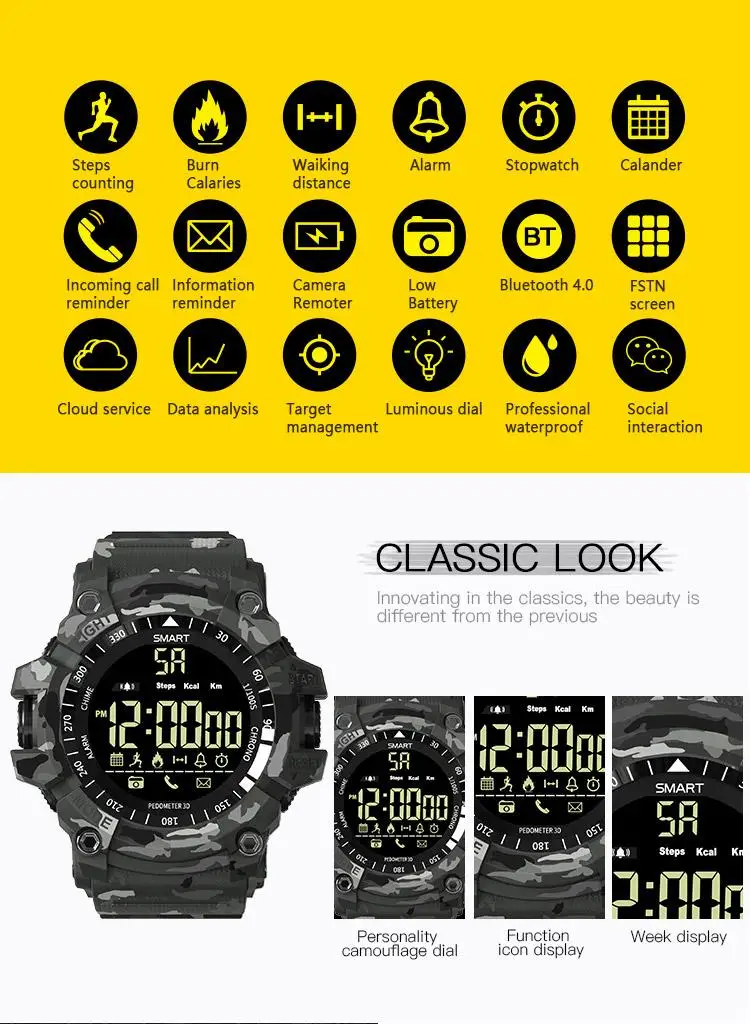 Новый звук Smart Watch Sport Для мужчин Спорт сожженных EX16 часы IP67 Водонепроницаемый