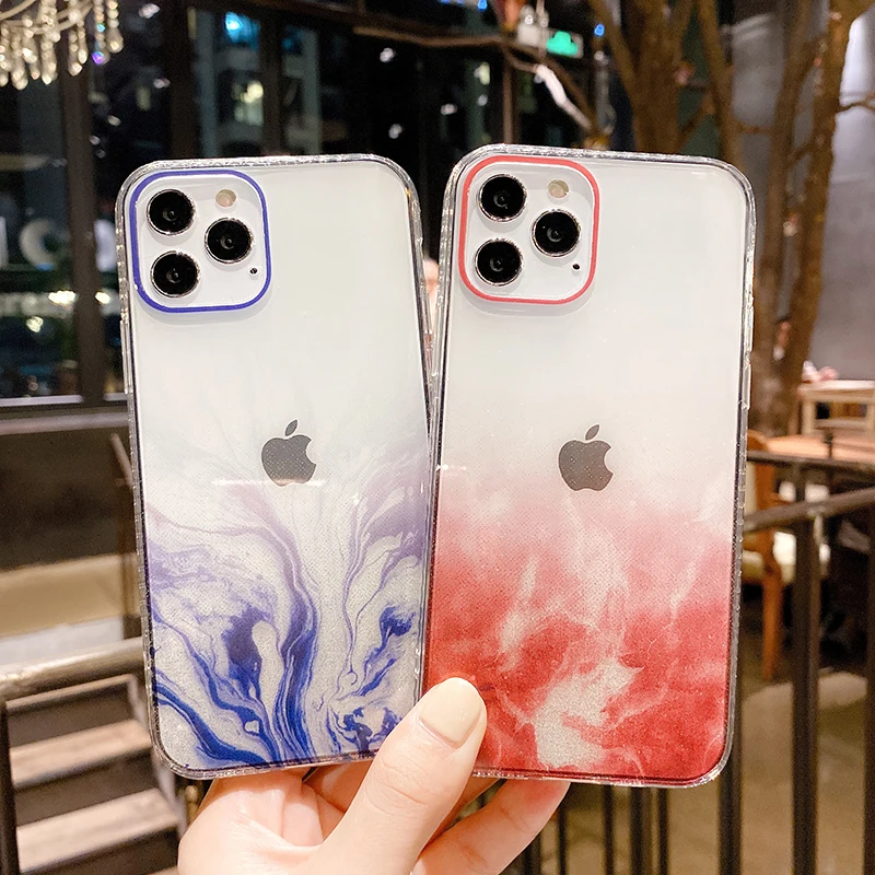 

Clear Glitter Plating Phone Case For iPhone 12 11 Watercolor Back Case