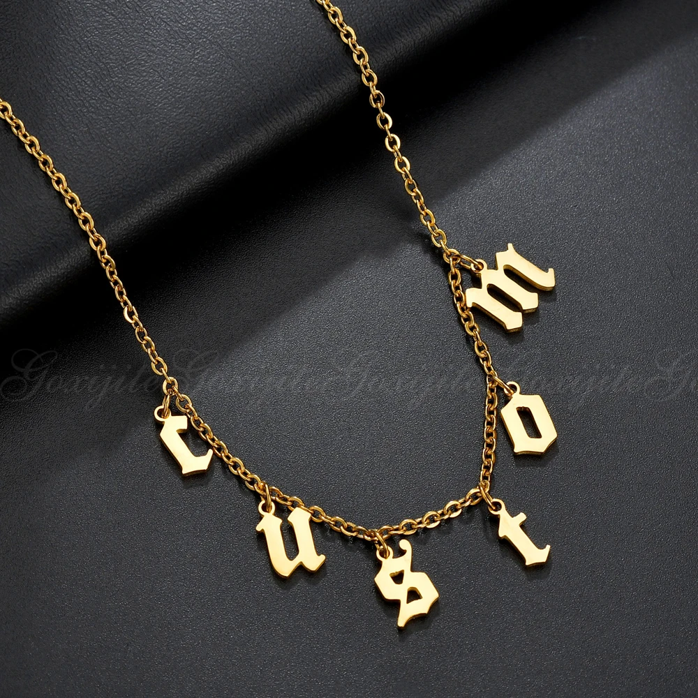 Goxijite Custom Letters Chokers Necklace For Women Old English Gold Initial Number Pendant Gothic Necklaces Jewellry Gift | Украшения и