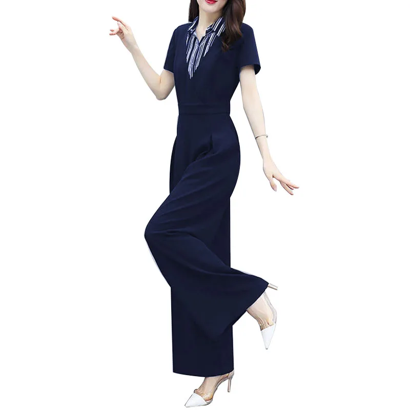 Женский Летний комбинезон однотонный в полоску с коротким рукавом повседневный