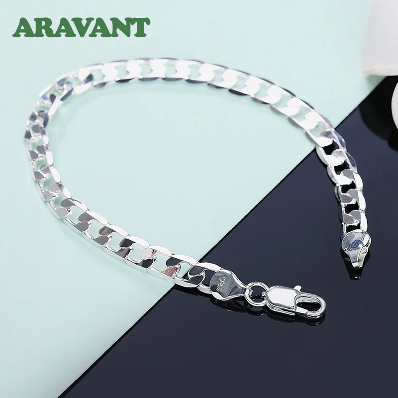 925 Silver Bracelets 8MM 10MM Flat Link Chain Women Men Wedding Fashion Jewelry | Украшения и аксессуары