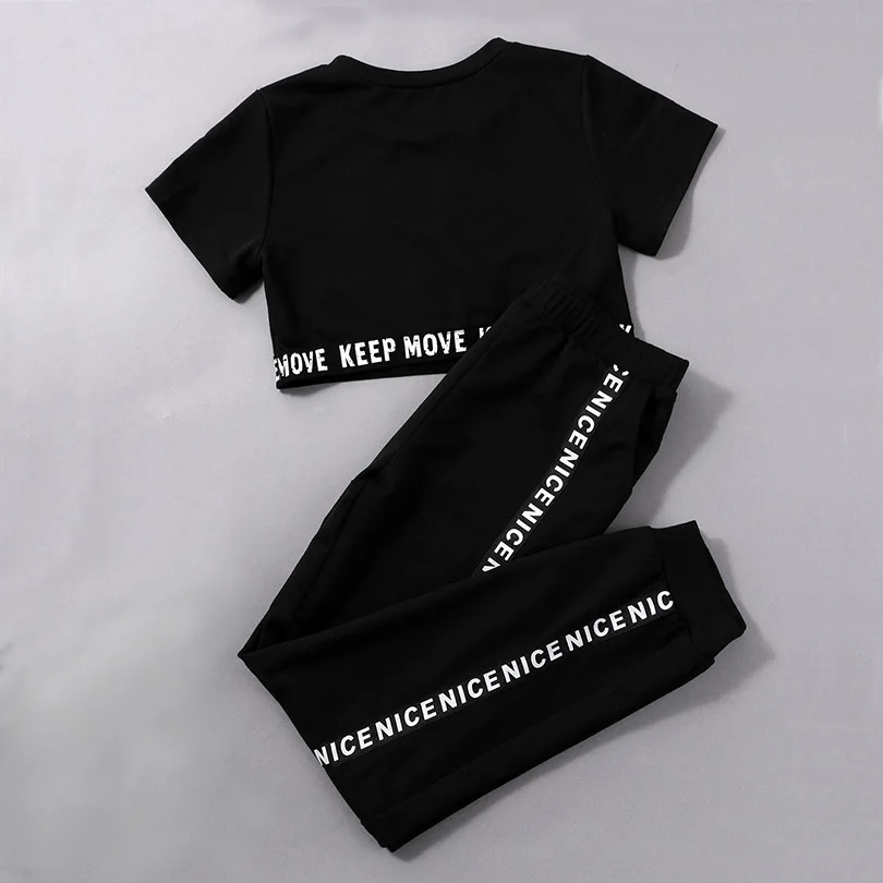 Conjuntos de ropa deportiva de algod&oacute;n para correr, ch&aacute;ndal de gimnasio de dos piezas, Top de manga corta, Leggings de cintura baja-5
