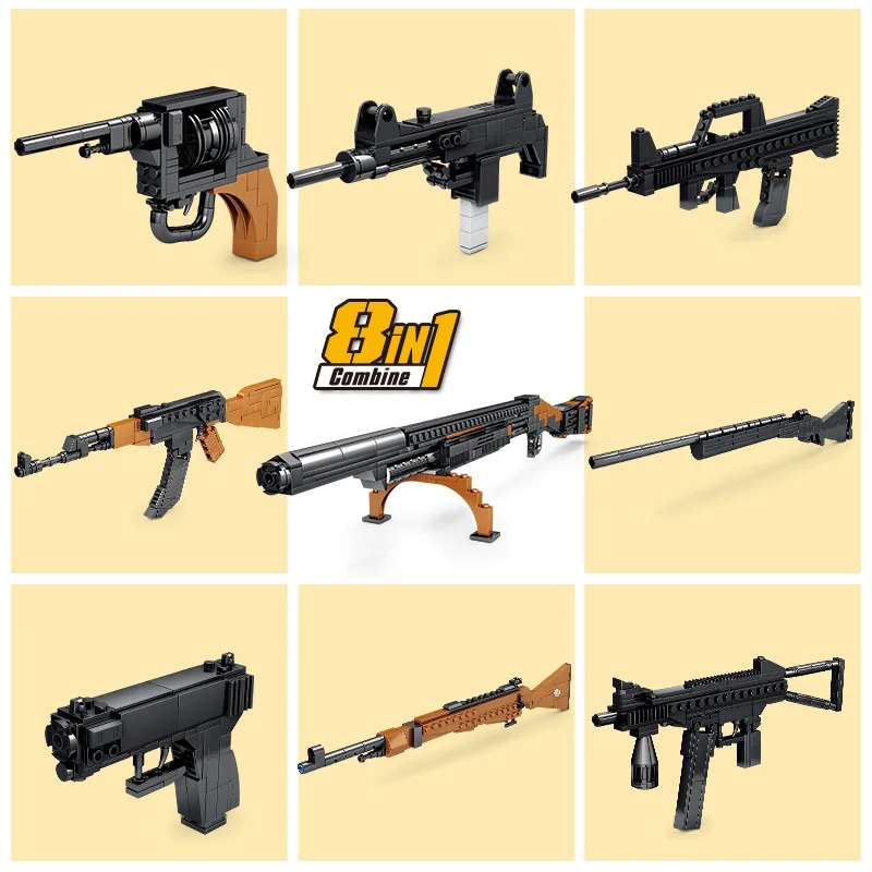 

8-в-1 военная игра S1897 дробовик блок DIY Mini R1895 AK-47 M24 98K оружие Строительный Кирпич Игрушки для мальчиков Детский подарок