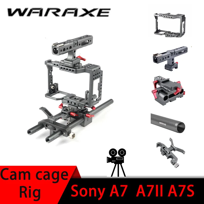 WARAXE Camera Cage Kit for For SONY A7 III A7II A7S A7SII A7R A7RII A7R3 M3, with Top Handle, Lens Holder VS TILTA cage