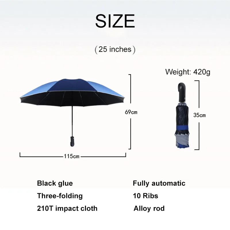 

Full Automatic Business Umbrella Three Folding Male Female Parasol Car Reverse Umbrella Rain Women Windproof Luxury Umbrella Men