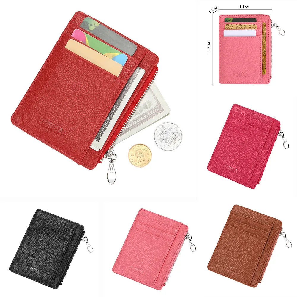 

5 Color Unisex Pu Leather Mini Small Wallets Zipper Coin Purse Pouch Credit Bank Card Case Holder