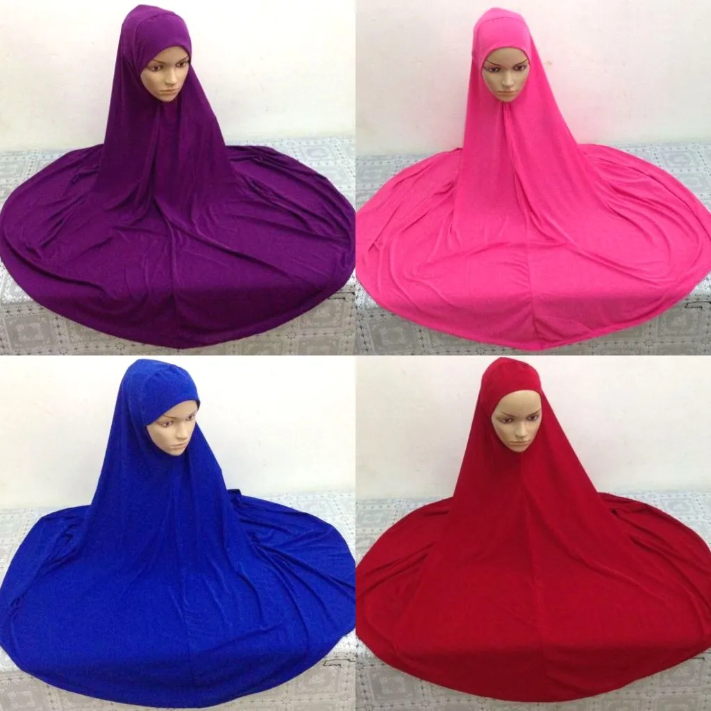 Однотонный мусульманский мгновенный Хиджаб Женский тянущийся длинный