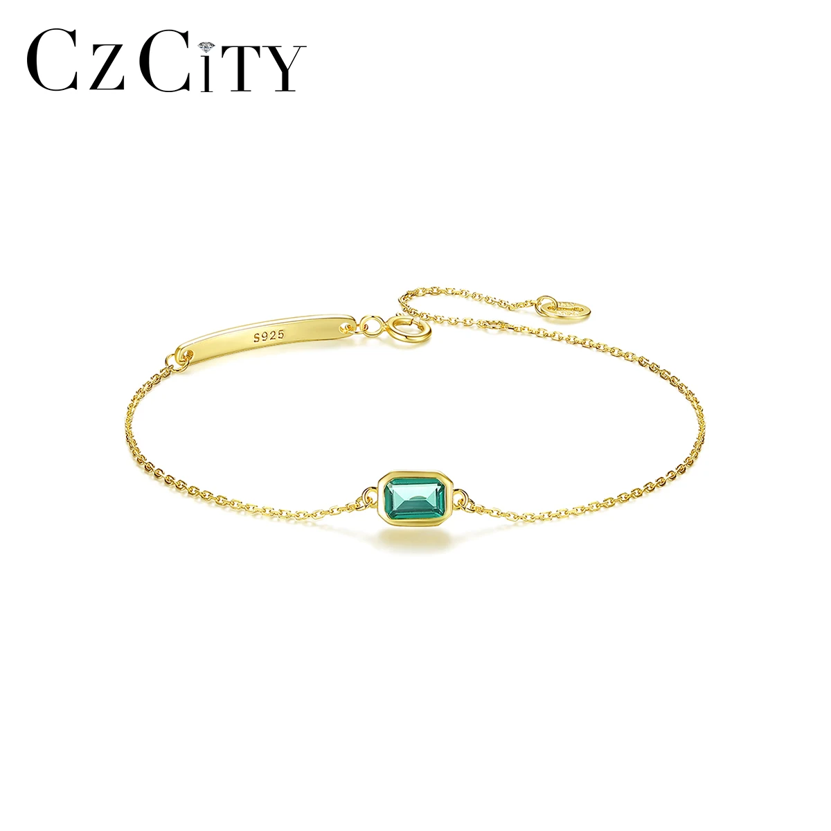 

CZCITY 925 Sterling Silver Charm Square Topaz Beads Chain Link Bracelets for Women Fine Jewelry Gemstone Pulseira Christmas Gift