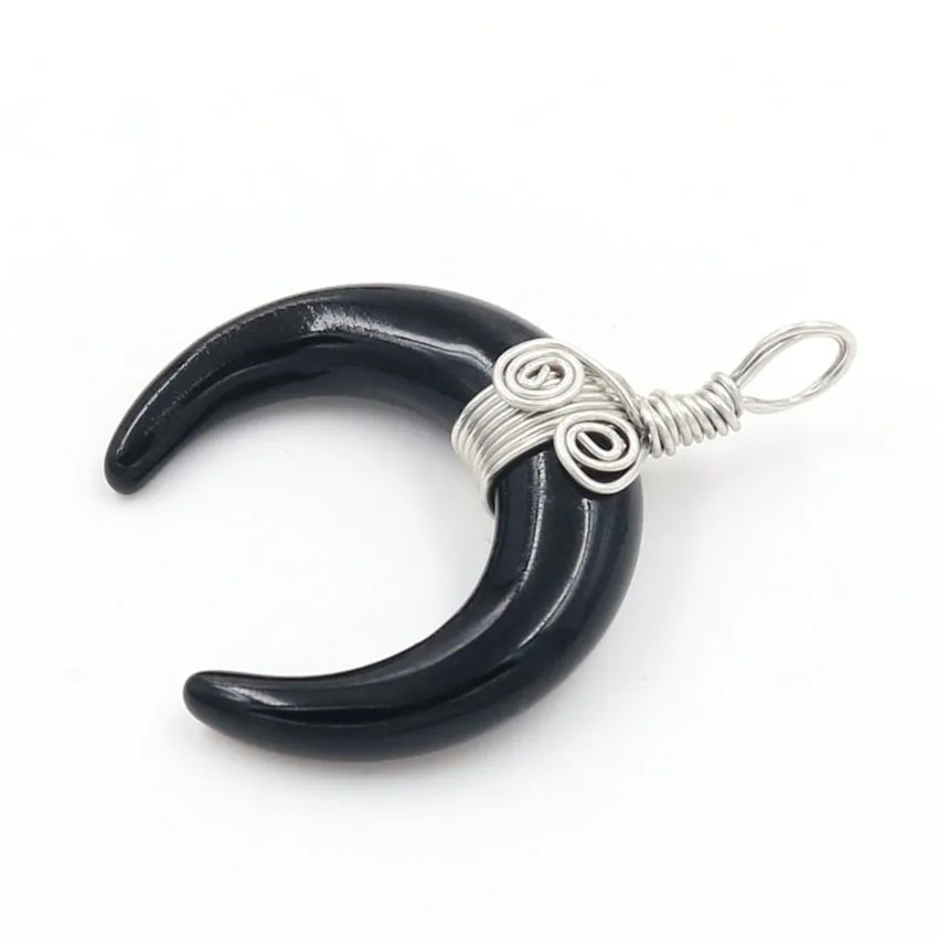 YJXP Посеребренная проволочная оболочка черные Агаты подвески в виде полумесяца