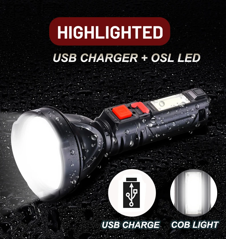 Сверхъяркая портативная вспышка с USB Перезаряжаемый свет COB боковые фонари s и