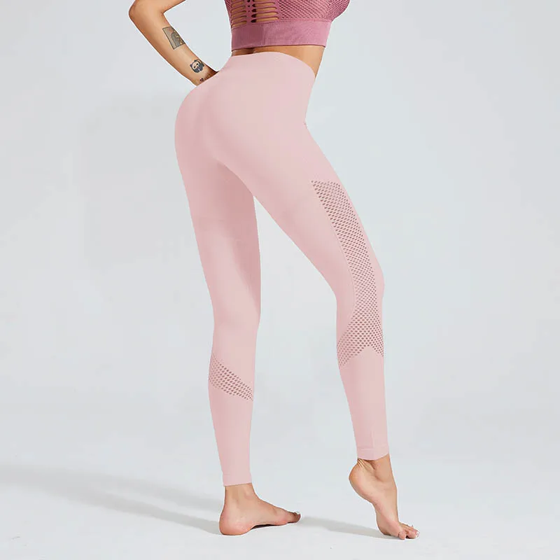 NS-6059 Pink Бесшовные женские леггинсы с высокой талией, для фитнеса, эластичные леггинсы для спортзала, с контролем живота, длинные штаны, леггинсы для бега, спортивные штаны - Цвет: NS-6059 Pink