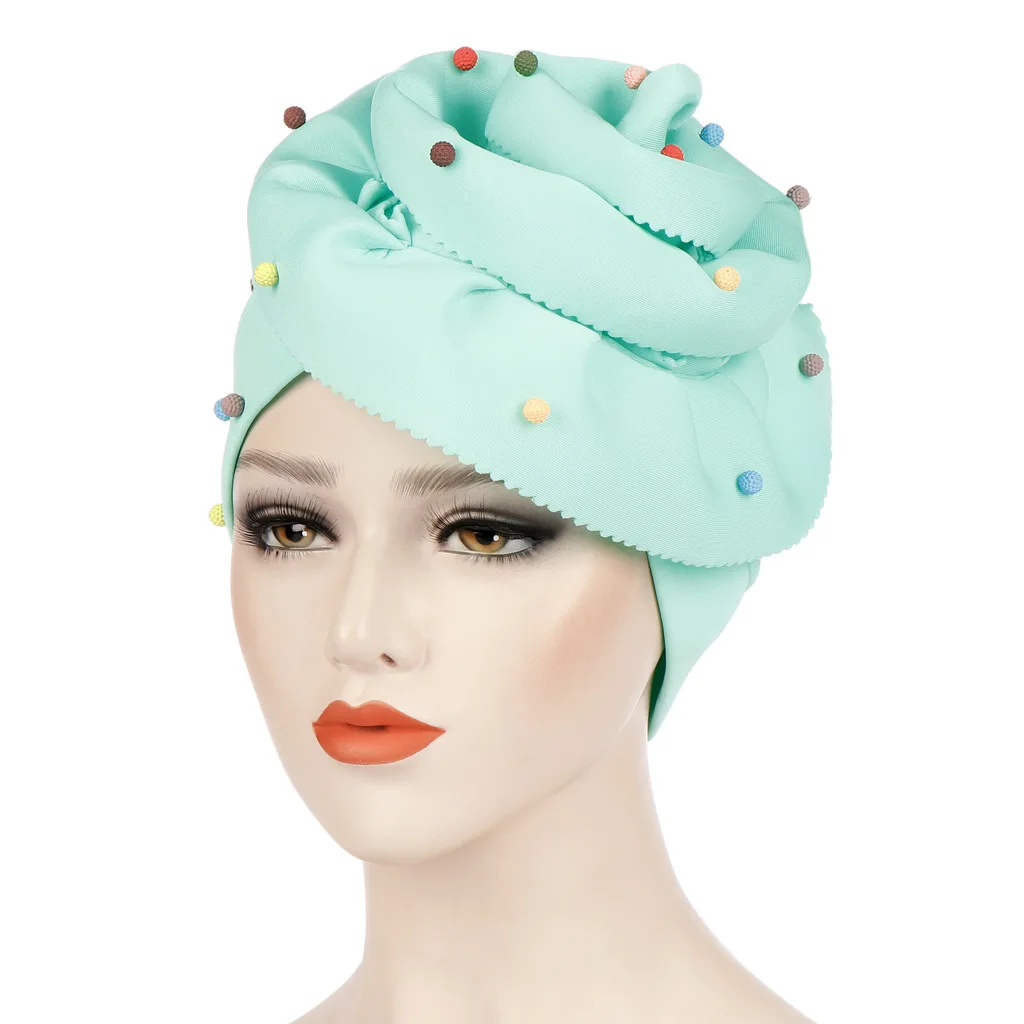 

Beaded scarf hat with solid color and big flower