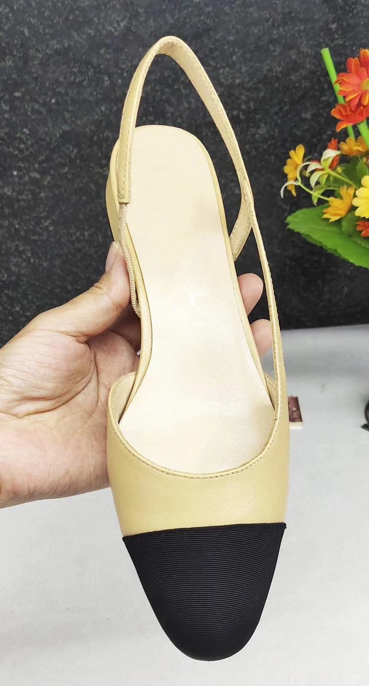 

Fashion Luxury Slingback Flat Sandals Real Leather Classic Pointed Toe Soft Daily Elastic Band Back Strap Buckle Women Shoes