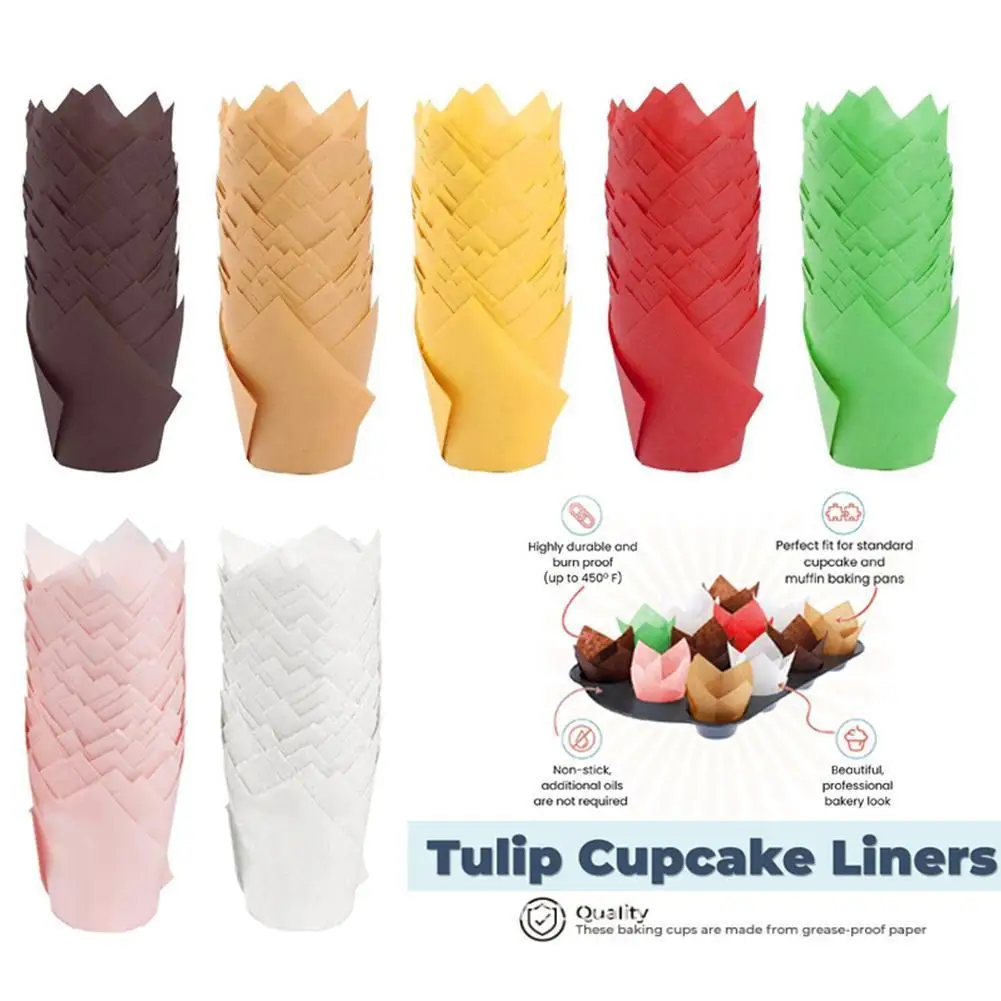 

50pcs / set Disposable Paper Cake Decoration Tool Mold Tulip Flower Chocolate Cupcake Wrapper Baking Muffin Paper Liner