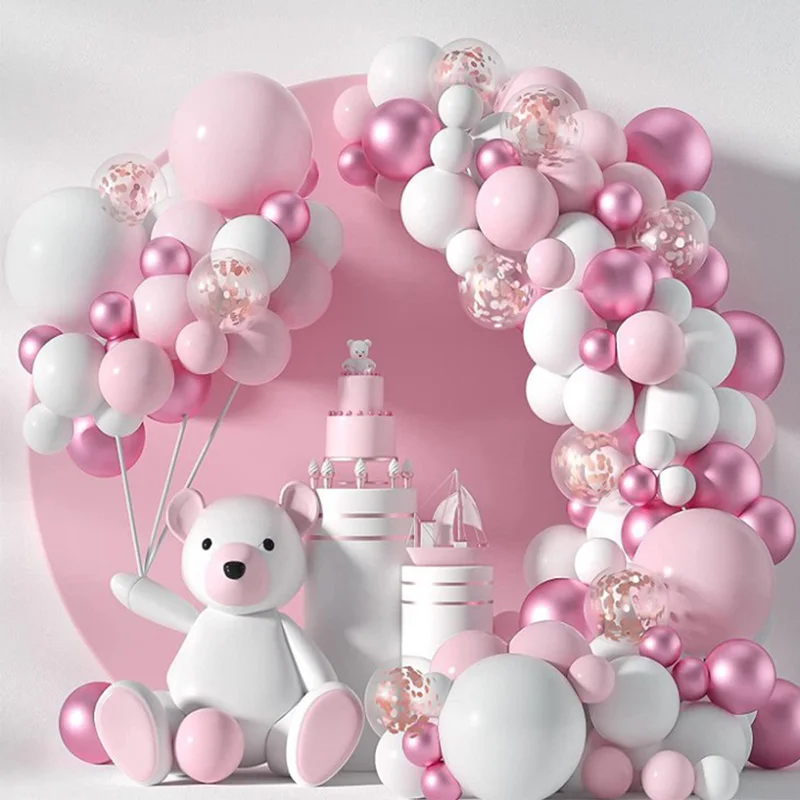 

107pcs Pink Metal Birthday Party Balloons Baby Shower Wedding Arch Decoration Event New Year Decoration Pink Balloon Garland