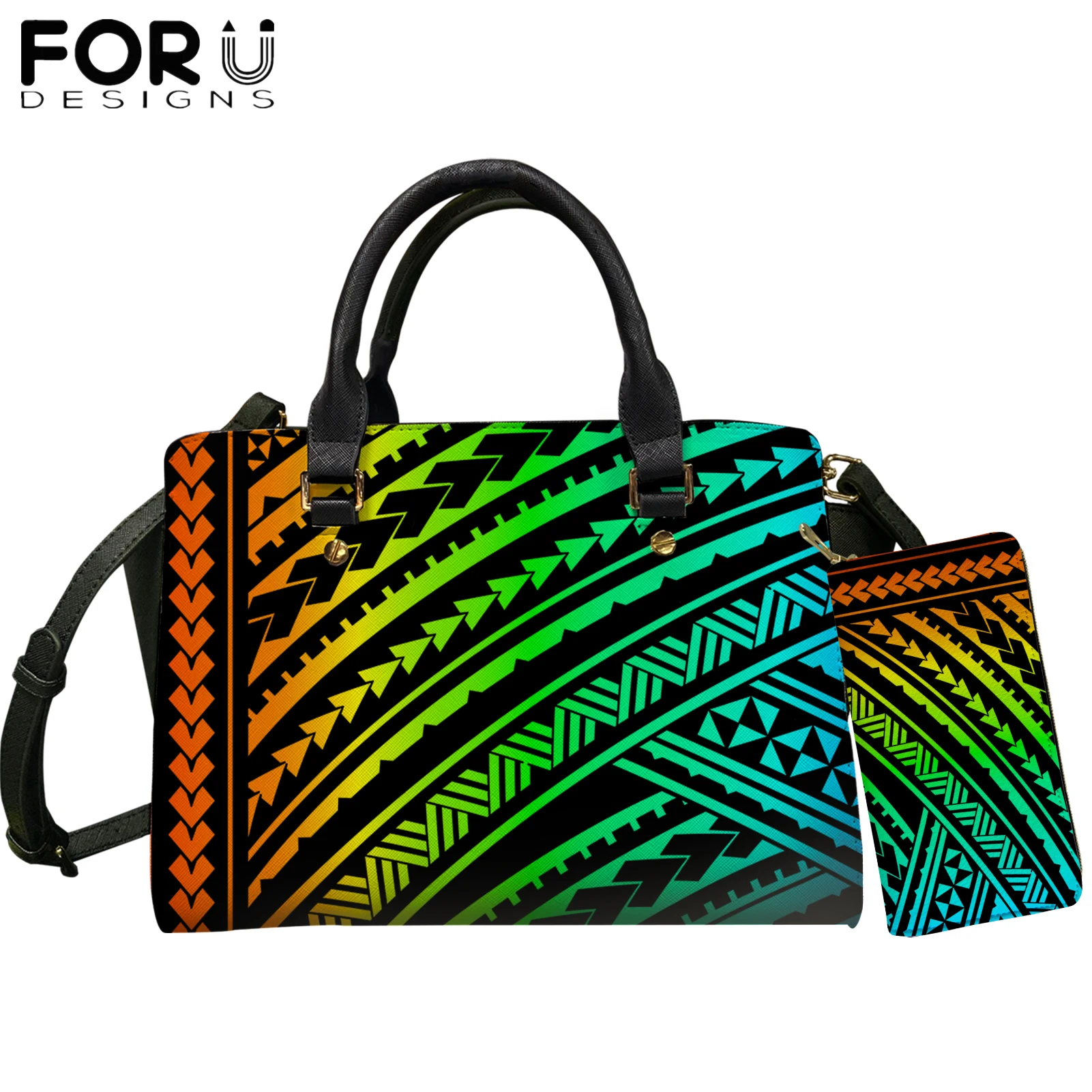 

FORUDESIGNS New Trend Women Shoulder Bag Set Hawaii Polynesian Tribe Pattern 3D Printing Luxury Leather Handbag And Clutch Purse