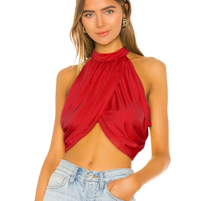 Сексуальный укороченный топ без рукавов с открытой спиной женский летний