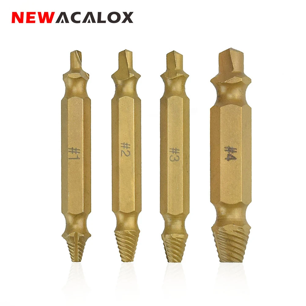 NEWACALOX Speedout комплект поврежденные устройство для извлечения болтов сверла набор легко инструмент двухсторонняя снять сломанный 4 шт./компл. с коробкой