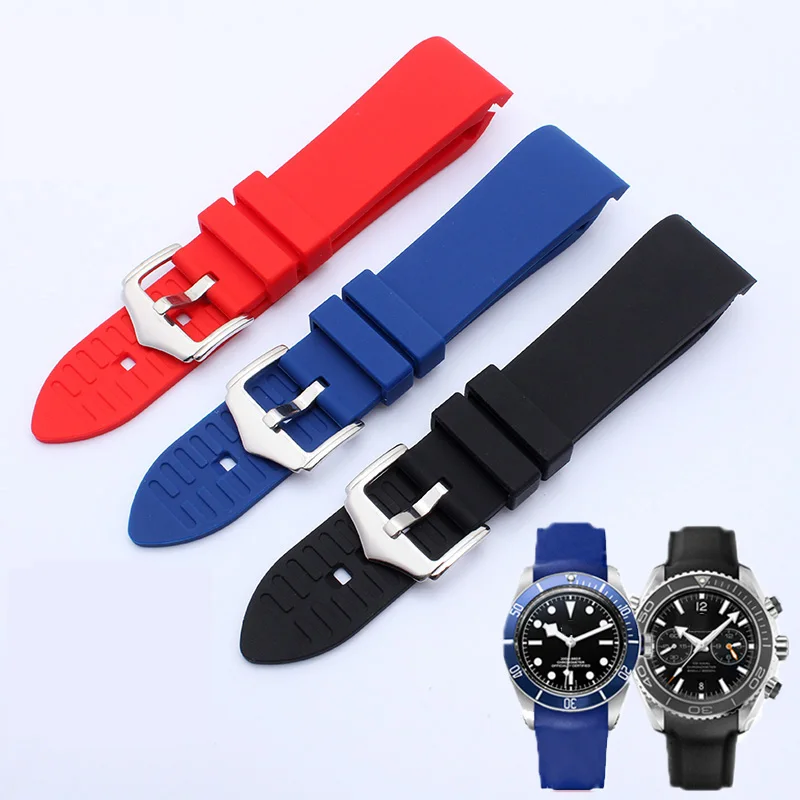 Черный оранжевый мягкий изогнутый силиконовый ремешок для s-eiko O-mega oris резиновый