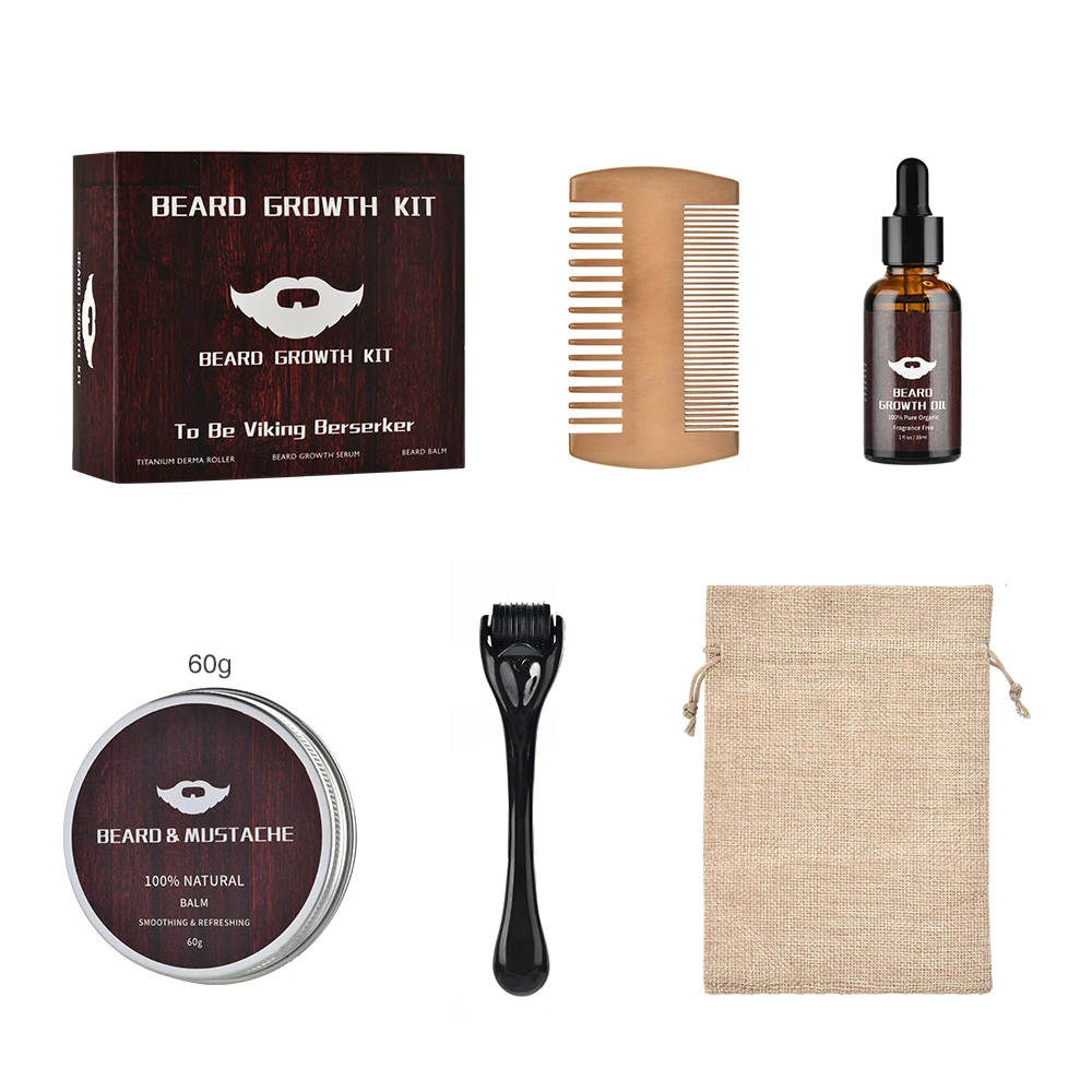 

Beard Growth Kit Barbe Hair Growth Enhancer Set Beard Nourishing Growth Essential Oil Facial Beard Care with Beard Growth Roller